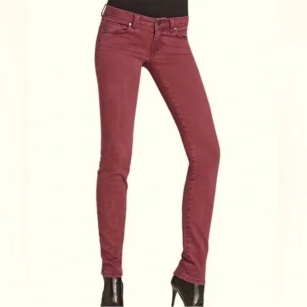CAbi Mid-Rise Bordeaux Maroon Skinny Jeans Curvy Fit, Size 6